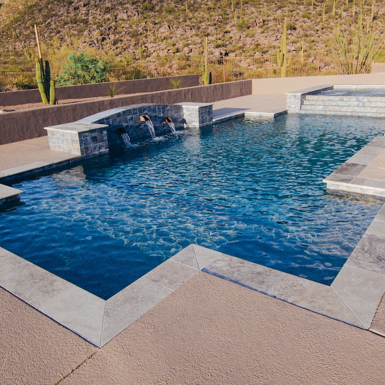 A modern pool with a contemporary, angular shape