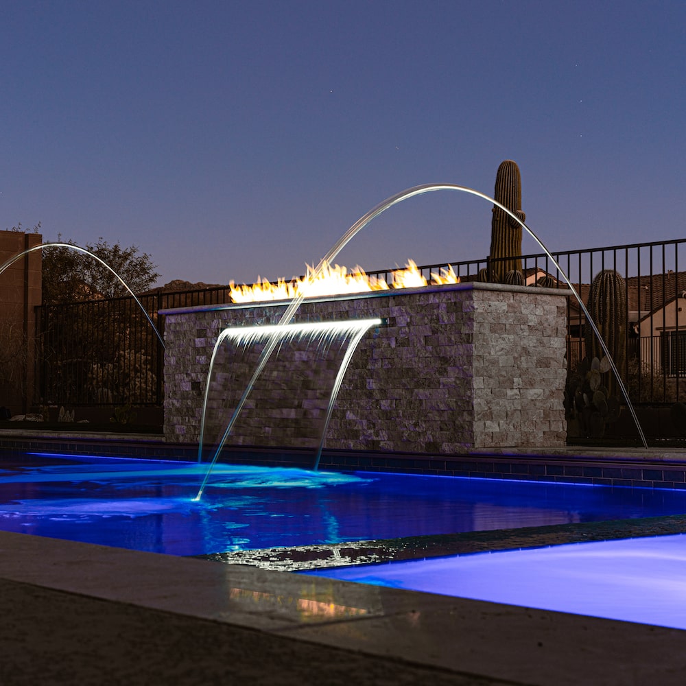 A Tucson pool at night with LED lights