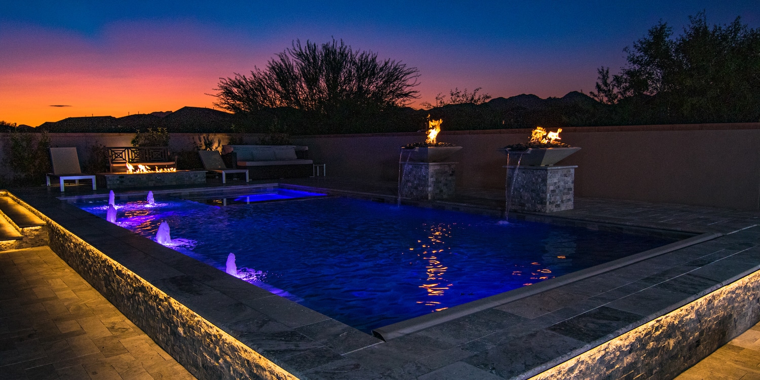 Pool Surrounded With LED Light Glowing in Night