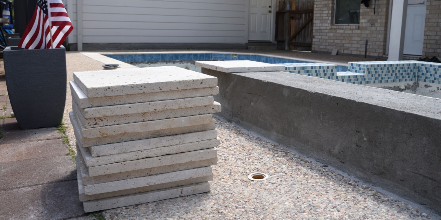 Tiles next to a pool for a potential DIY pool remodel